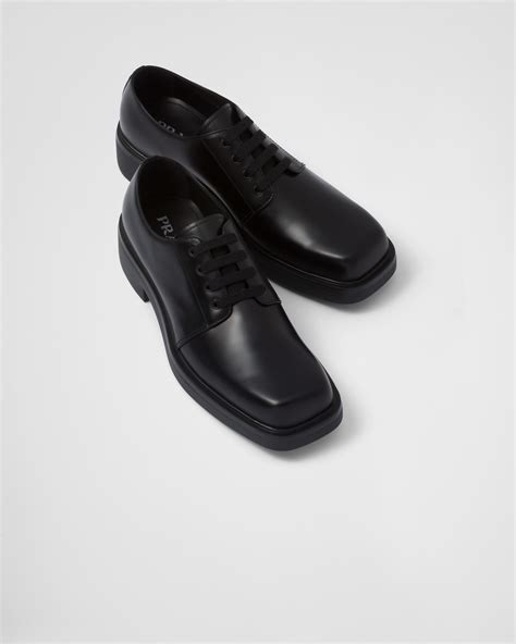 prada wave soled platform derbies|Black Brushed leather laced Derby shoes .